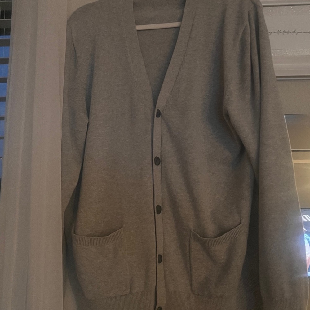 long gray button down cardigan sweater - Picture 5 of 7